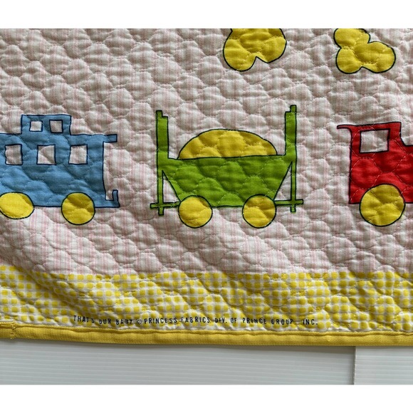 Thats Our Baby Princess Fabric Baby Blanket Quilt Yellow Bear Duck Train Flower - Picture 3 of 7
